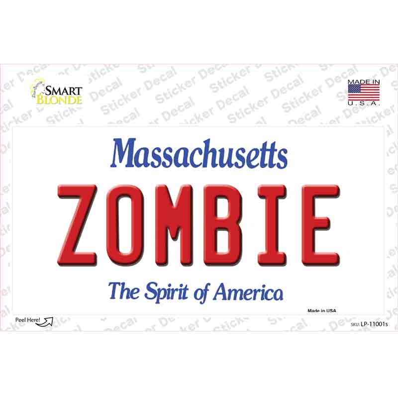 Zombie Massachusetts Novelty Sticker Decal Small