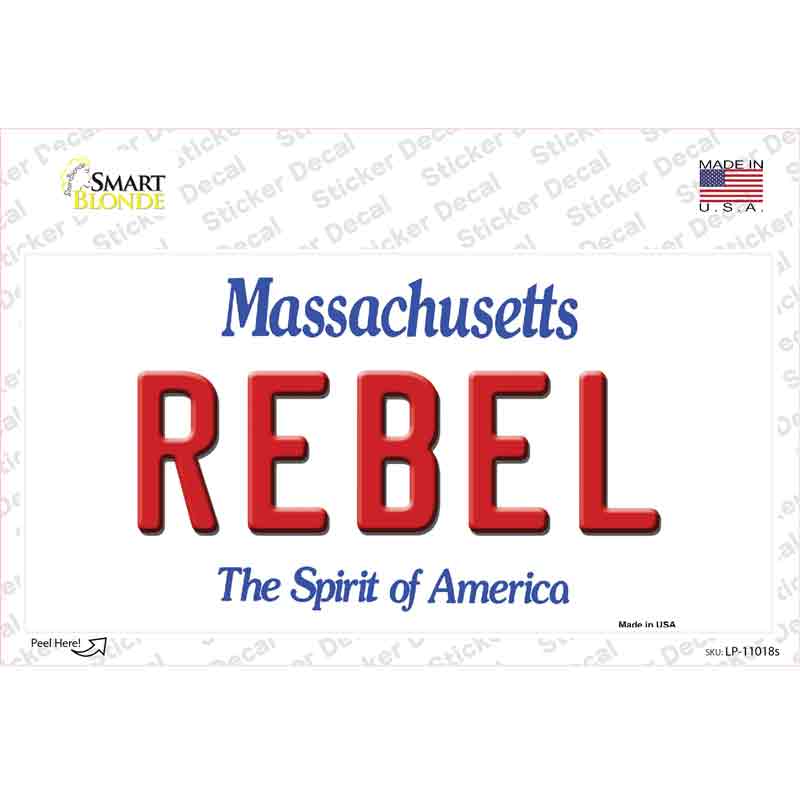 Rebel Massachusetts Novelty Sticker Decal Small