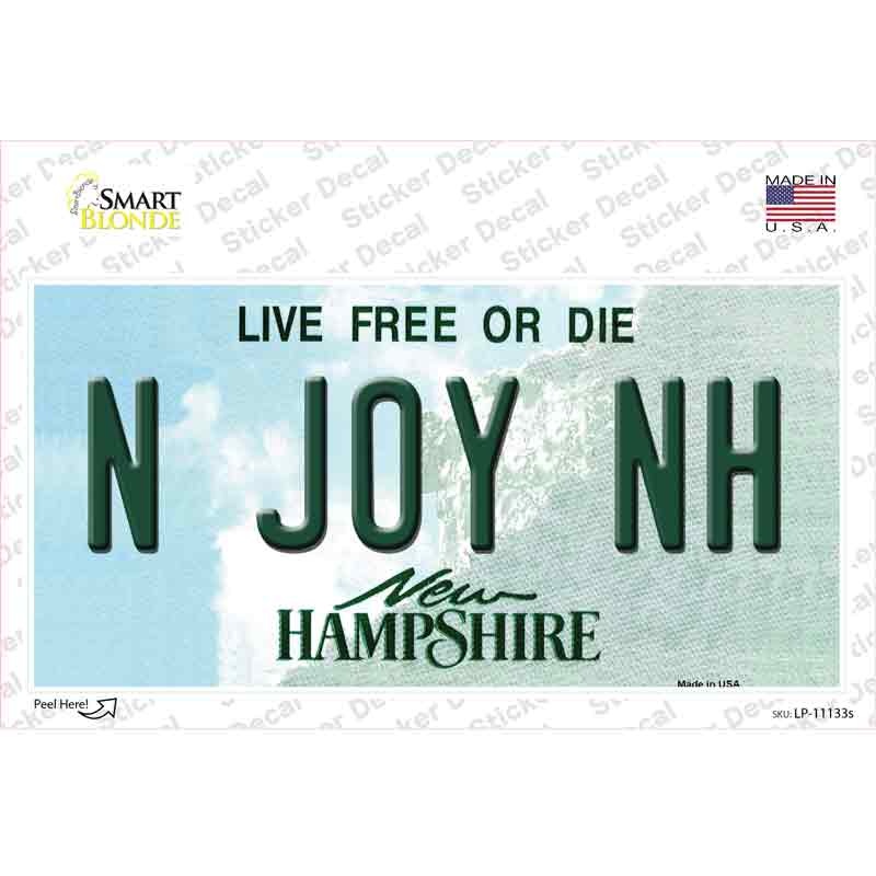 N Joy NH New Hampshire State Novelty Sticker Decal Small