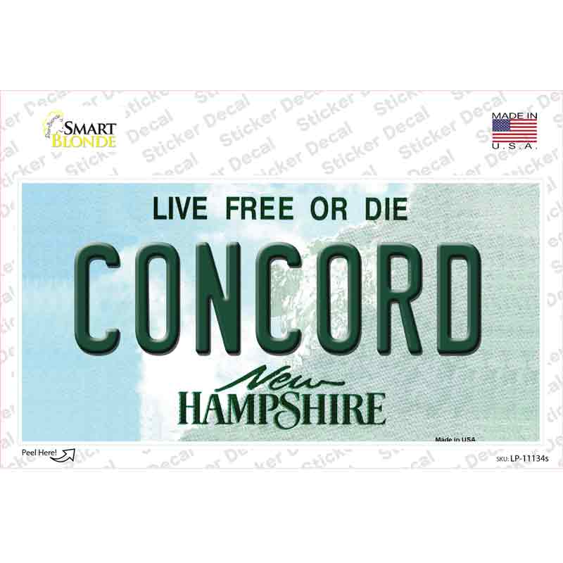 Concord New Hampshire State Novelty Sticker Decal Small