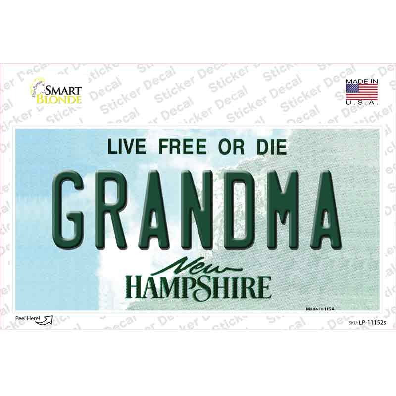 Grandma New Hampshire State Novelty Sticker Decal Small