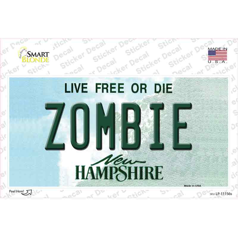 Zombie New Hampshire State Novelty Sticker Decal Small