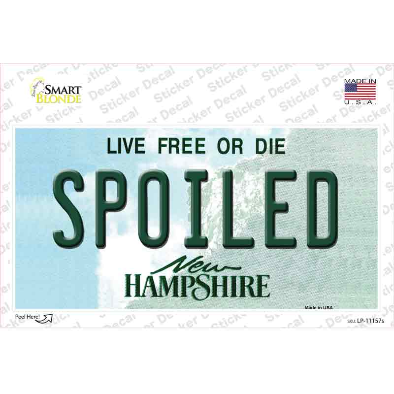 Spoiled New Hampshire State Novelty Sticker Decal Small