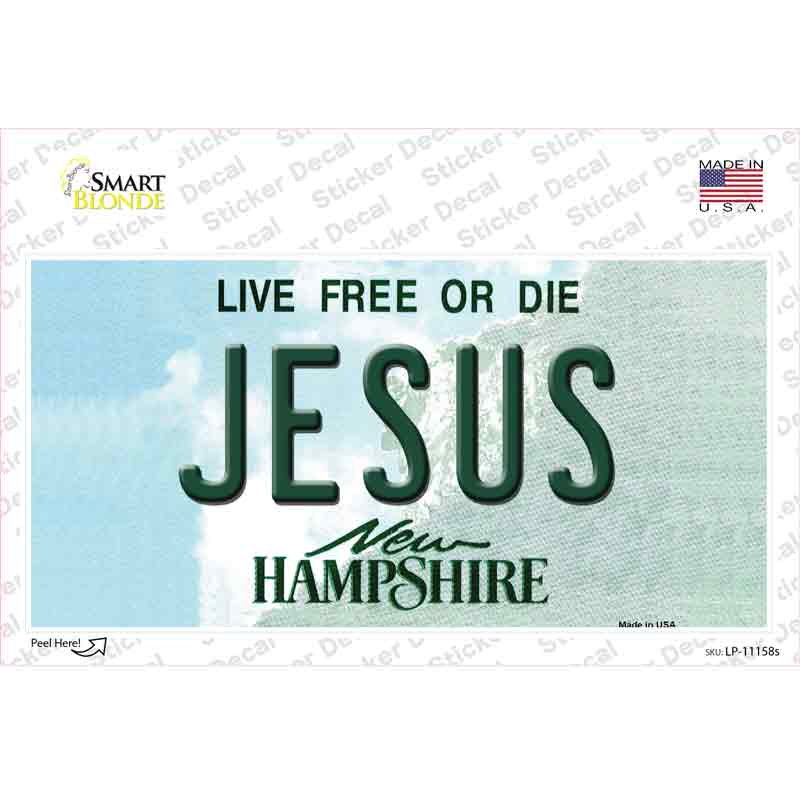 Jesus New Hampshire State Novelty Sticker Decal Small