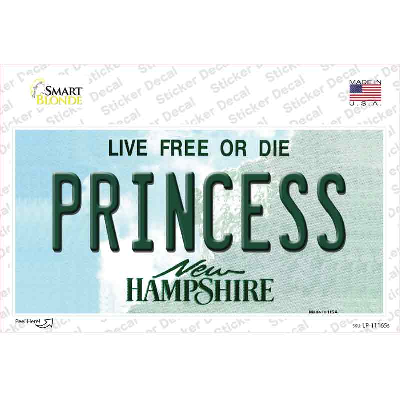 Princess New Hampshire State Novelty Sticker Decal Small