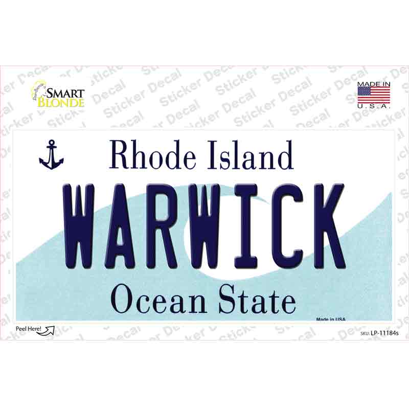 Warwick Rhode Island State Novelty Sticker Decal Small