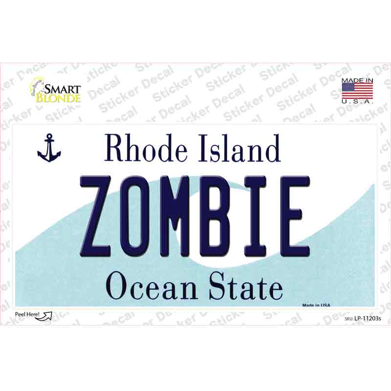 Zombie Rhode Island State Novelty Sticker Decal Small