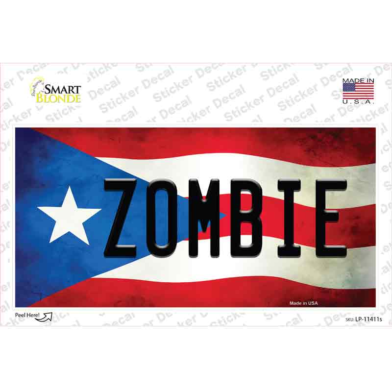 Zombie Puerto Rico Flag Novelty Sticker Decal Small