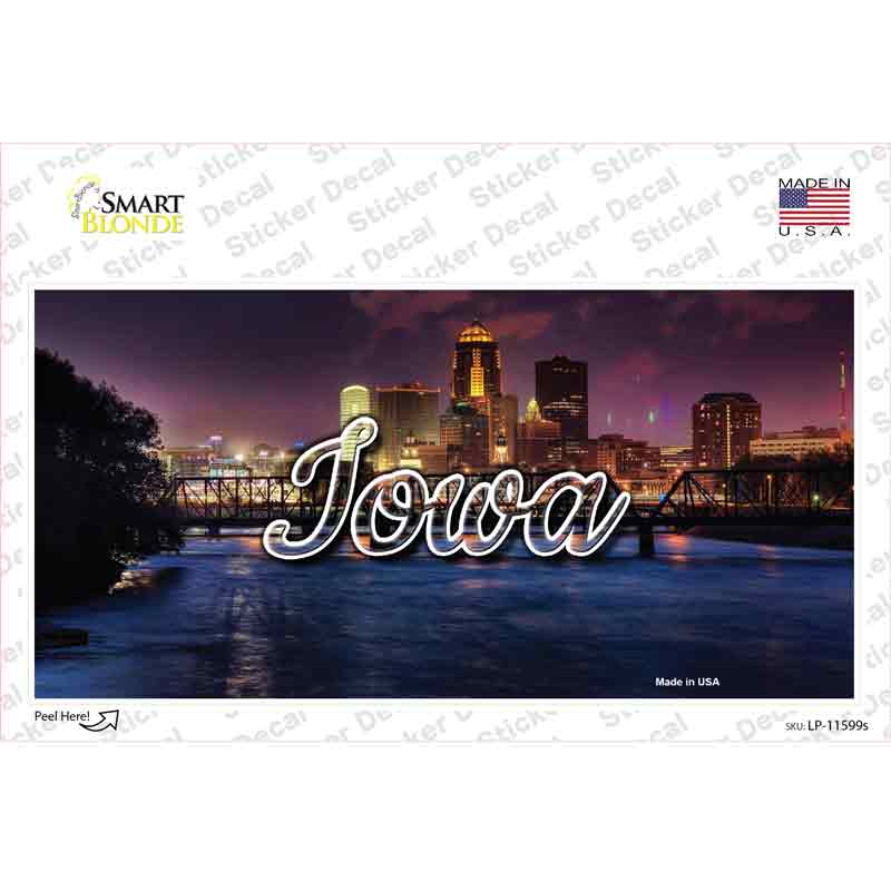 Iowa Bridge City Lights State Novelty Sticker Decal Small