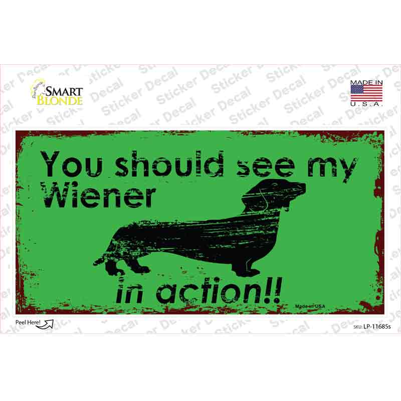 Wiener In Action Novelty Sticker Decal Small