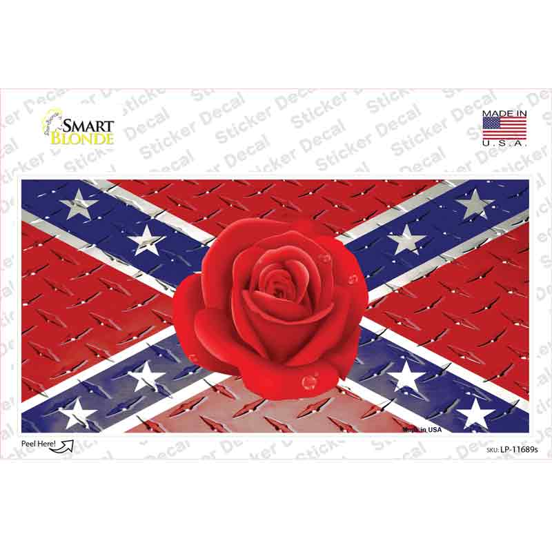 Confederate Flag With Red Rose Novelty Sticker Decal Small