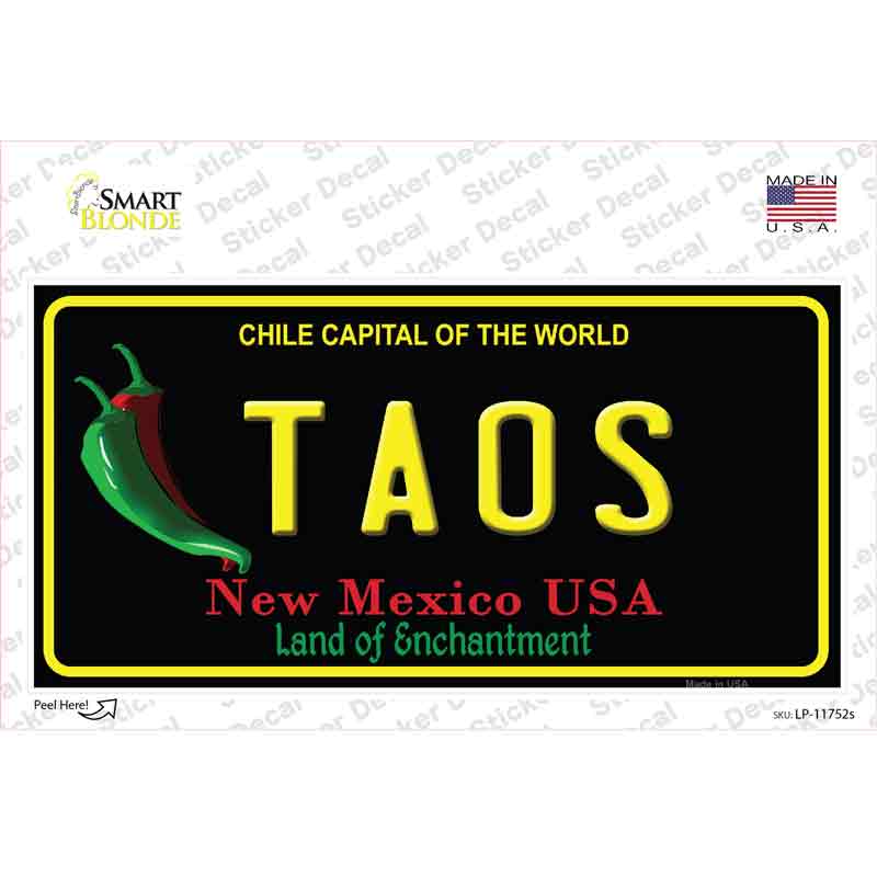 Taos New Mexico Black State Novelty Sticker Decal Small