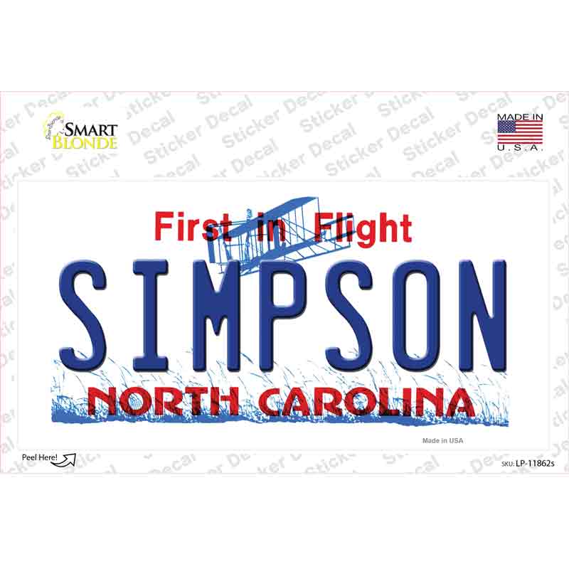 Simpson North Carolina Novelty Sticker Decal | Smart Blonde