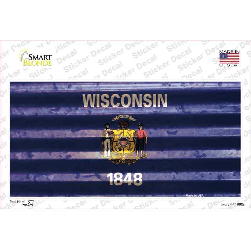 Wisconsin Corrugated Flag Novelty Sticker Decal Small