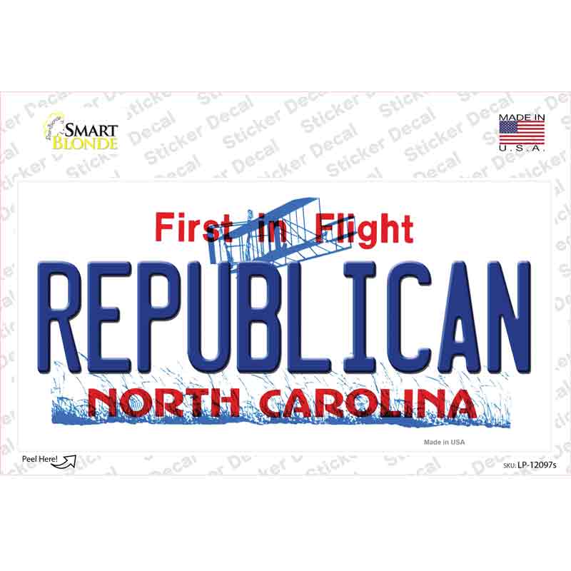 Republican North Carolina State Novelty Sticker Decal Small