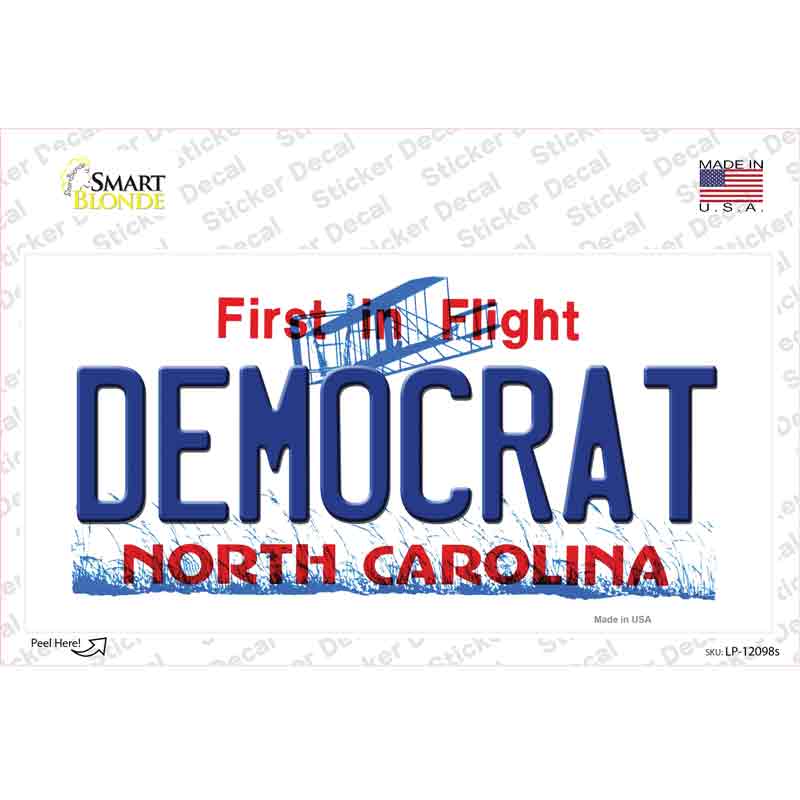 Democrat North Carolina State Novelty Sticker Decal Small