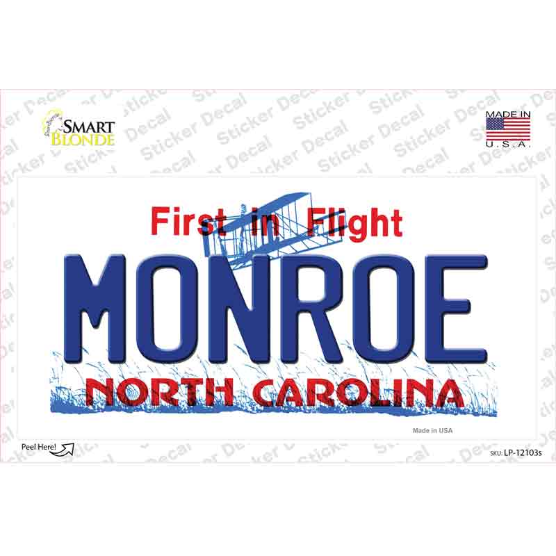 Monroe North Carolina State Novelty Sticker Decal Small