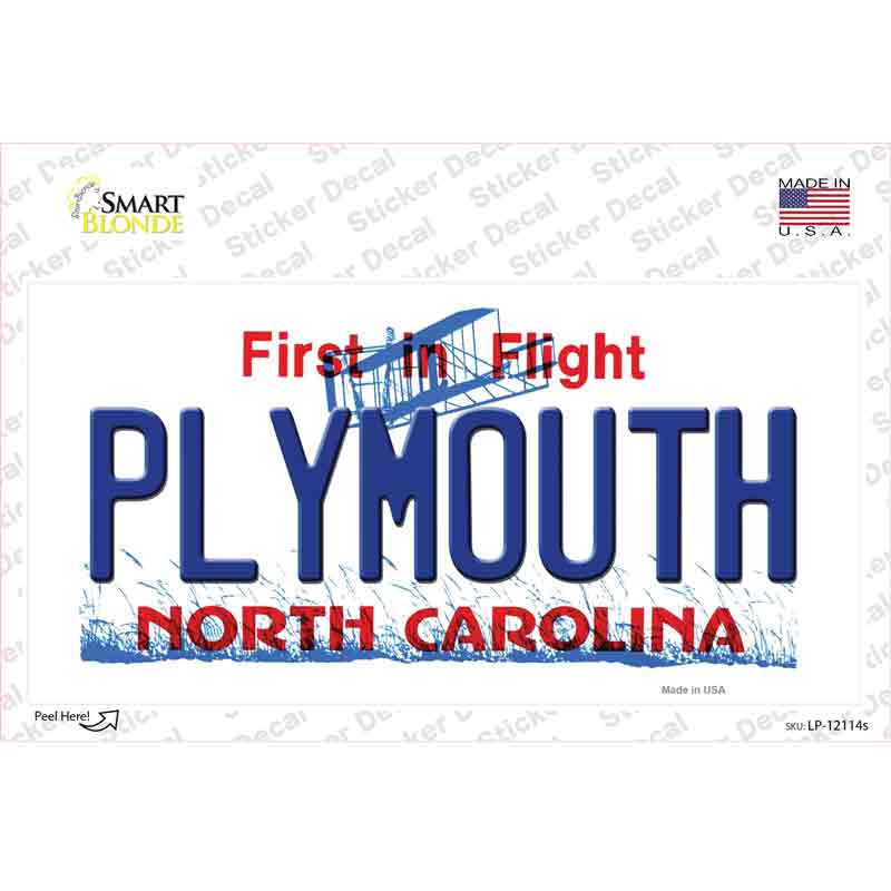 Plymouth North Carolina State Novelty Sticker Decal Small