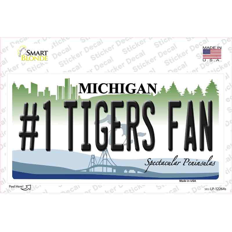 Number 1 Tigers Fan Michigan Novelty Sticker Decal Small