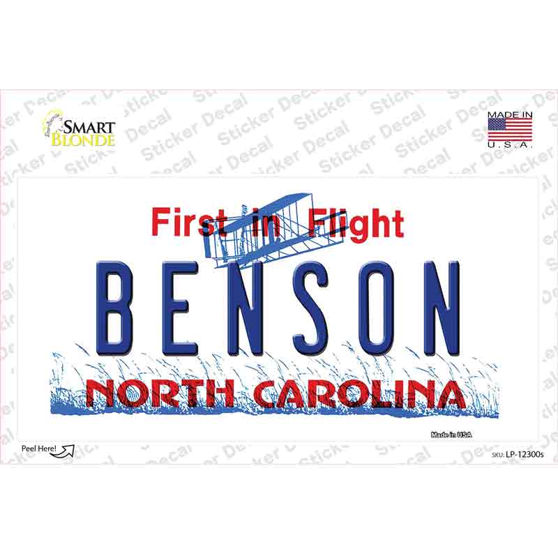 North Carolina Benson Novelty Sticker Decal Small