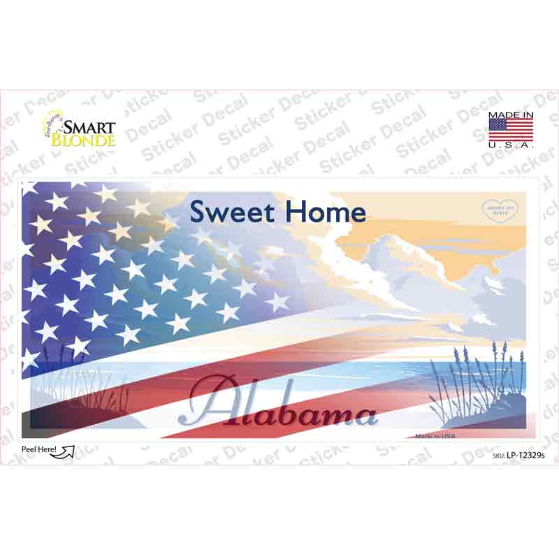 Alabama with American Flag Novelty Sticker Decal Small