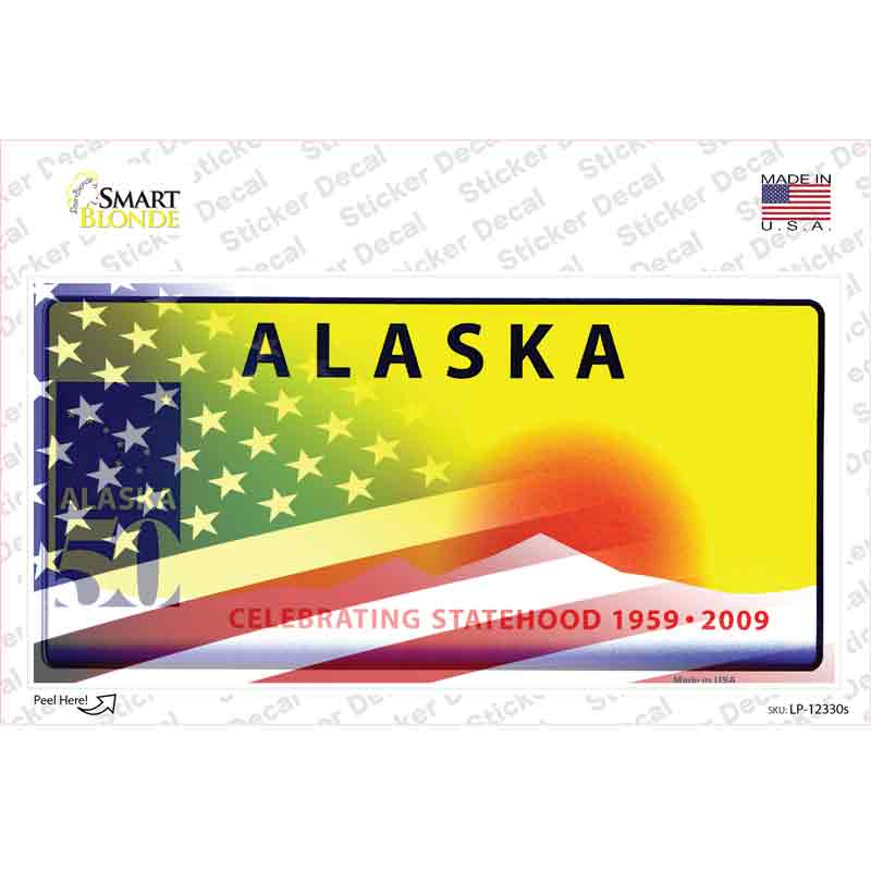 Alaska with American Flag Novelty Sticker Decal Small