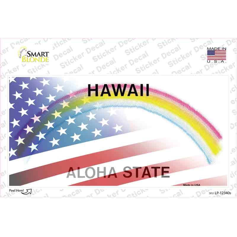 Hawaii with American Flag Novelty Sticker Decal Small