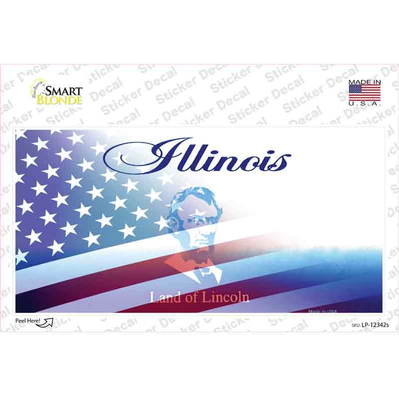 Illinois with American Flag Novelty Sticker Decal Small