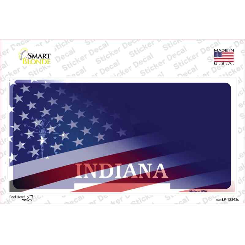 Indiana with American Flag Novelty Sticker Decal Small