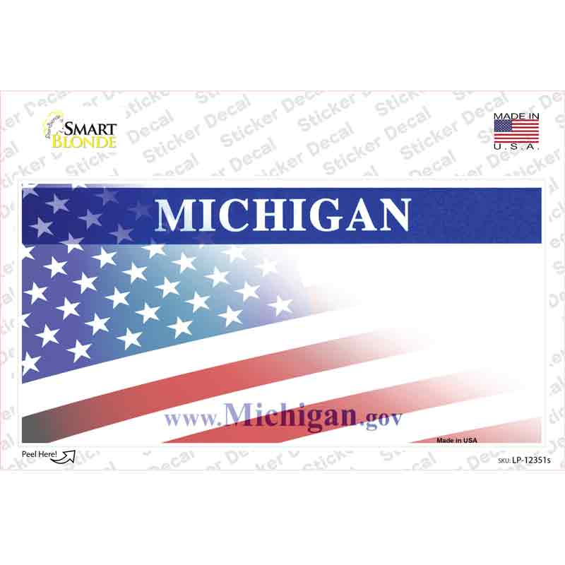 Michigan with American Flag Novelty Sticker Decal Small