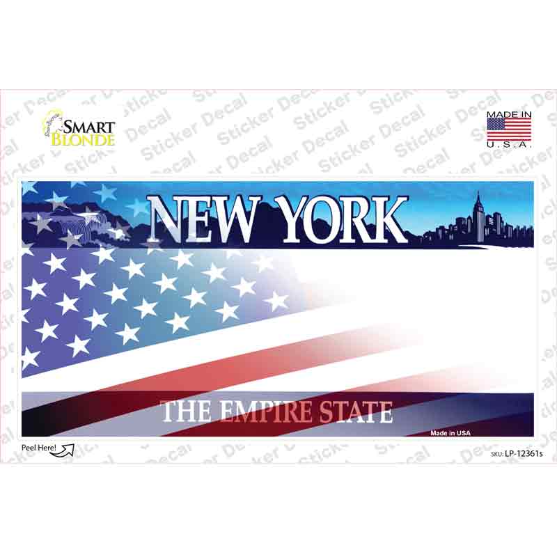 New York with American Flag Novelty Sticker Decal Small