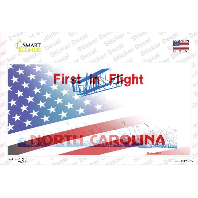 North Carolina with American Flag Novelty Sticker Decal Small