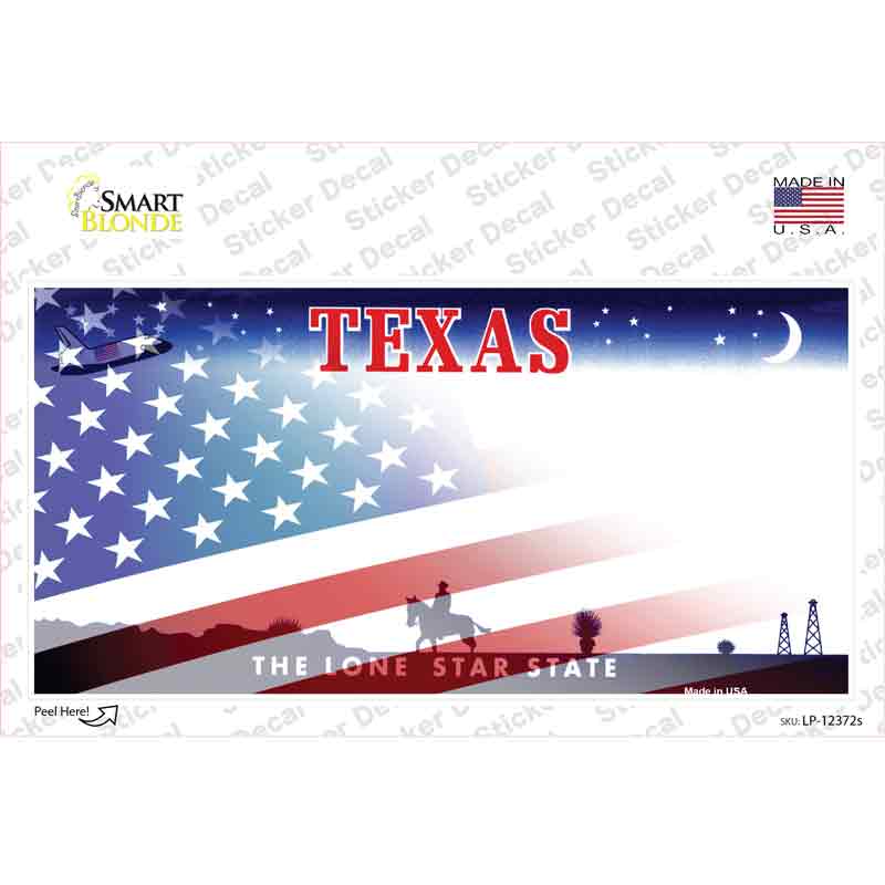 Texas with American Flag Novelty Sticker Decal Small