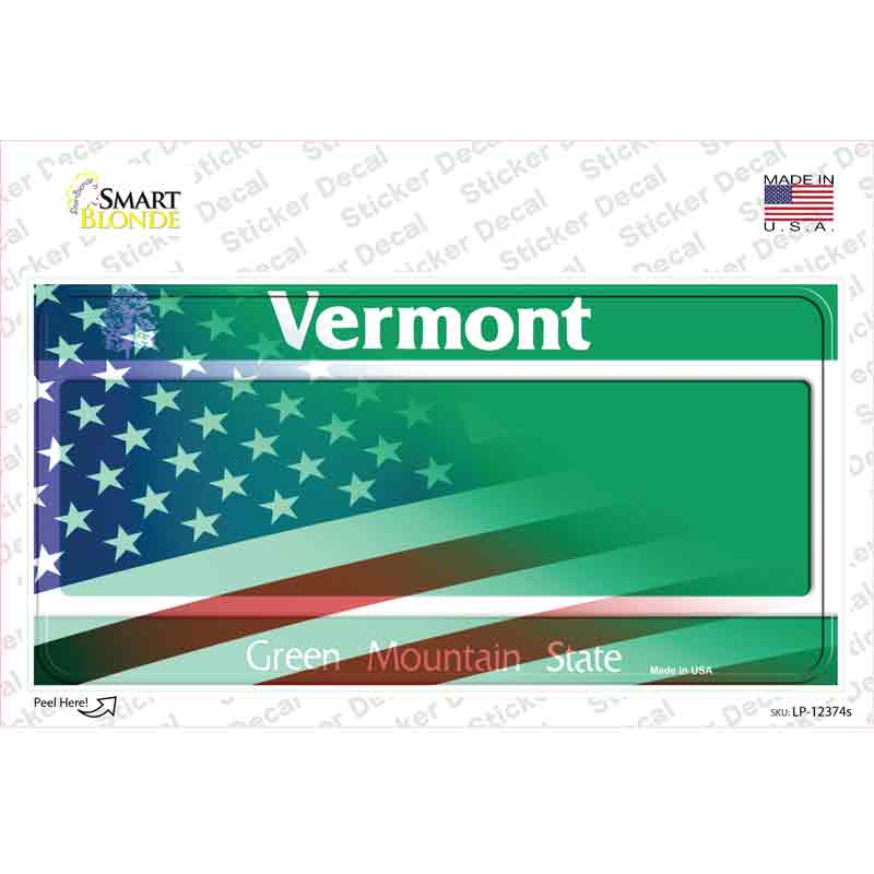 Vermont with American Flag Novelty Sticker Decal Small