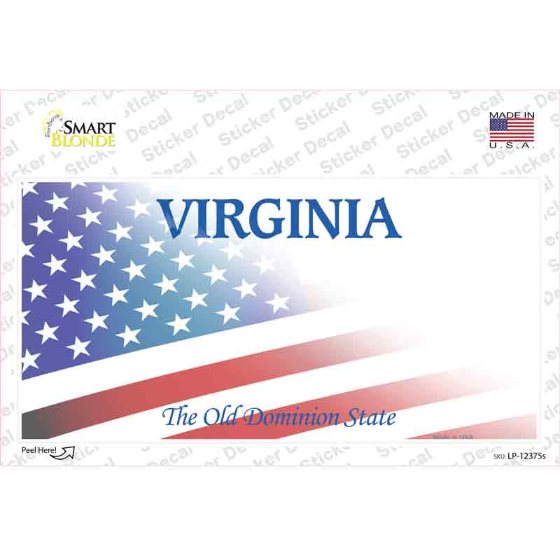 Virginia with American Flag Novelty Sticker Decal Small