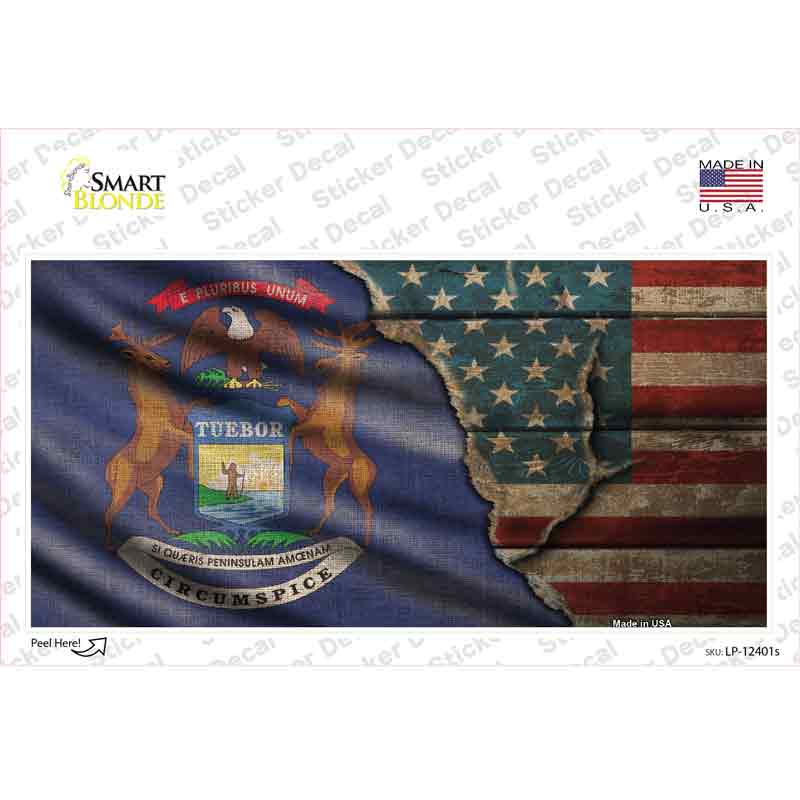 Michigan/American Flag Novelty Sticker Decal Small