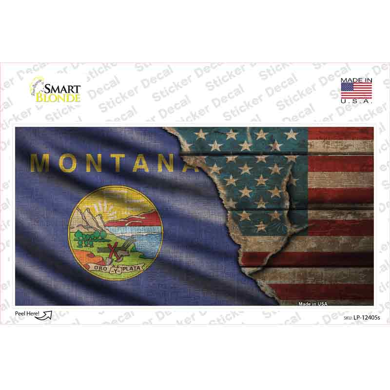 Montana/American Flag Novelty Sticker Decal Small