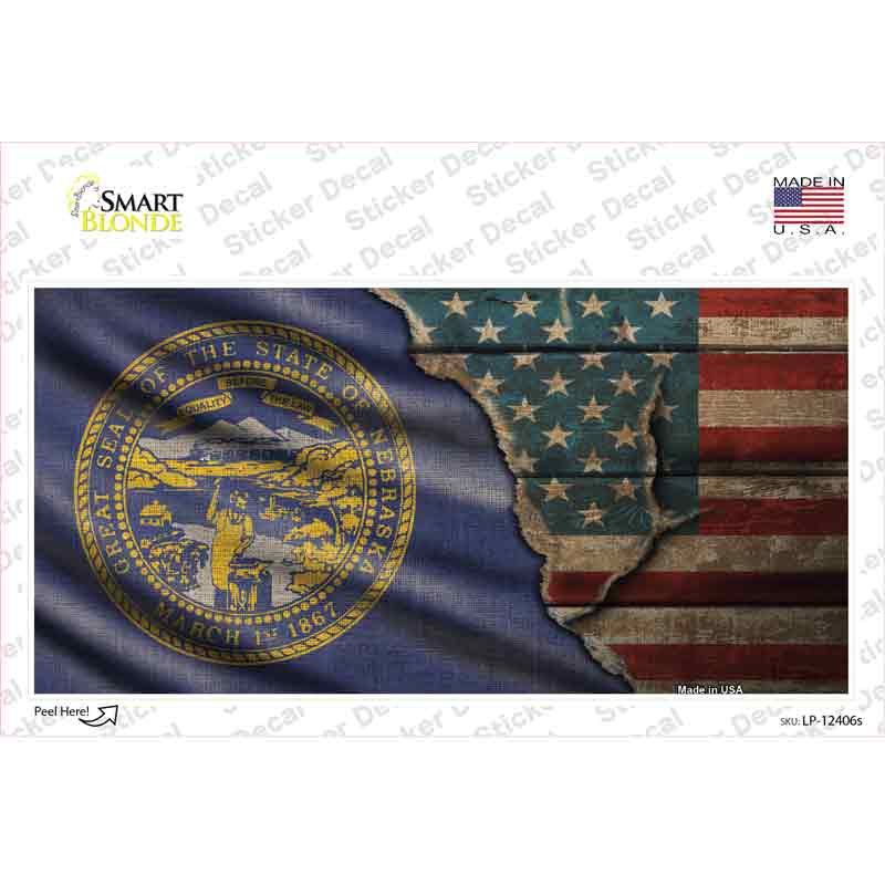 Nebraska/American Flag Novelty Sticker Decal