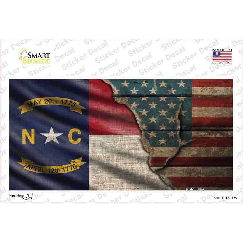 North Carolina/American Flag Novelty Sticker Decal Small