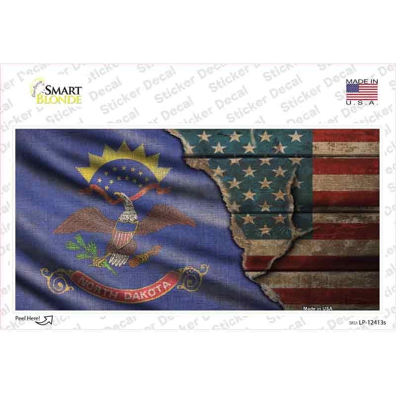 North Dakota/American Flag Novelty Sticker Decal Small