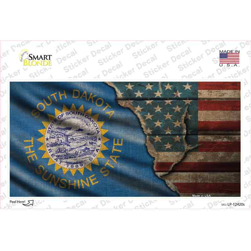 South Dakota/American Flag Novelty Sticker Decal Small