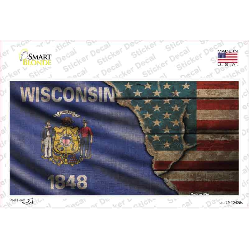 Wisconsin/American Flag Novelty Sticker Decal Small