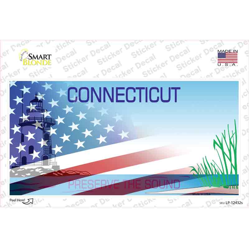 Connecticut Half American Flag Novelty Sticker Decal Small