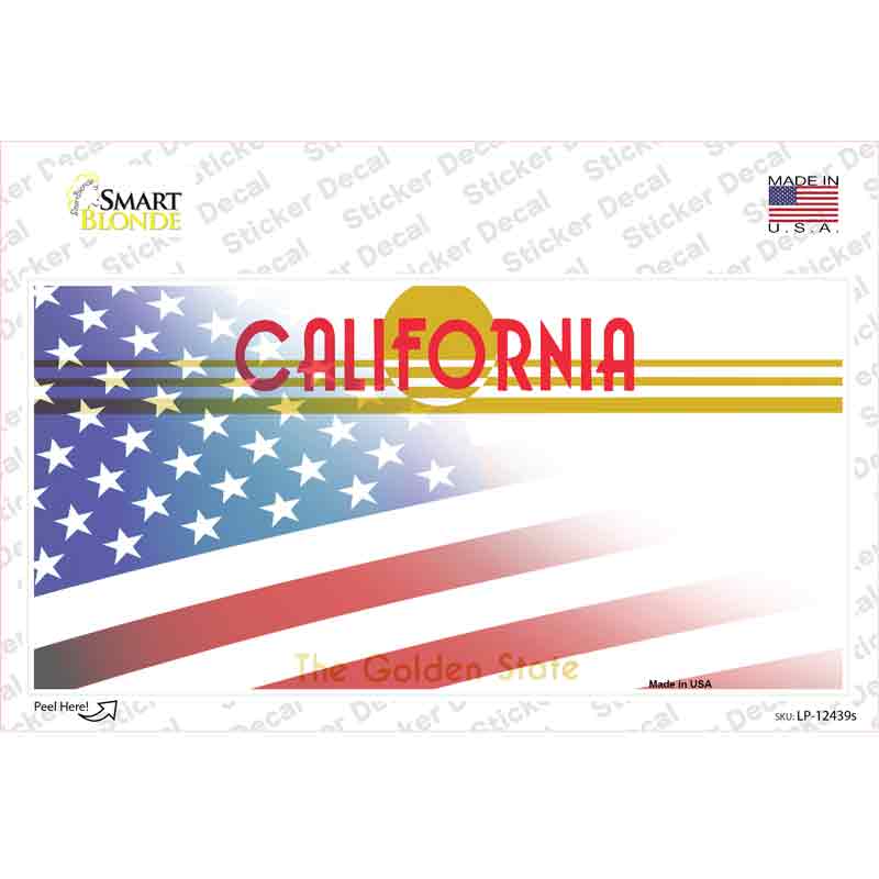 California Half American Flag Novelty Sticker Decal Small