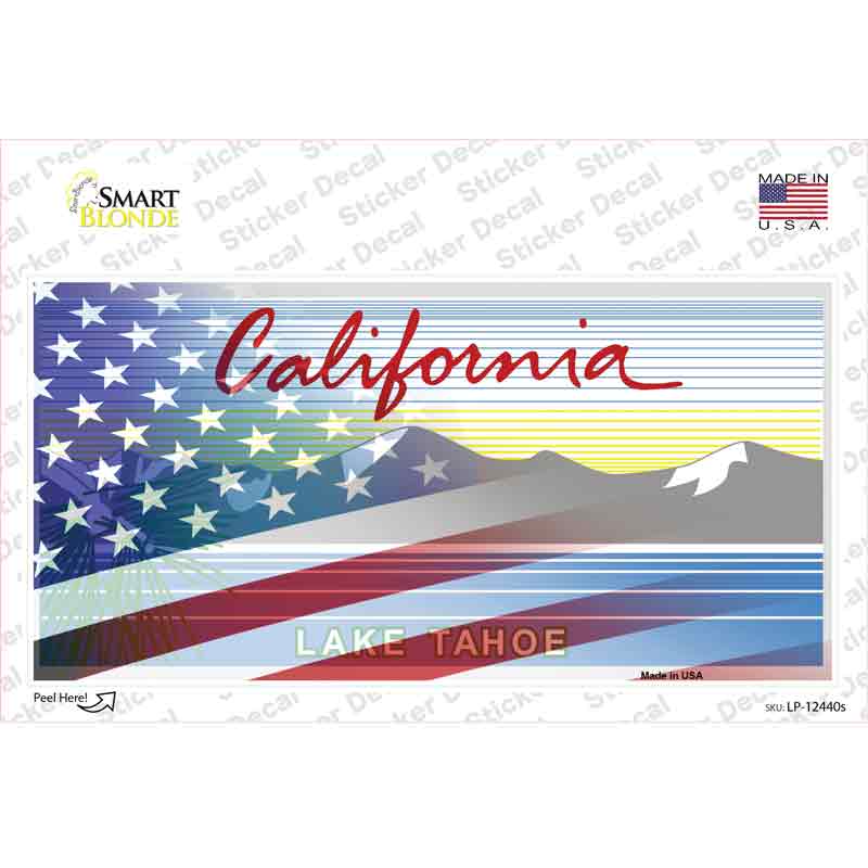 California Tahoe American Flag Novelty Sticker Decal Small