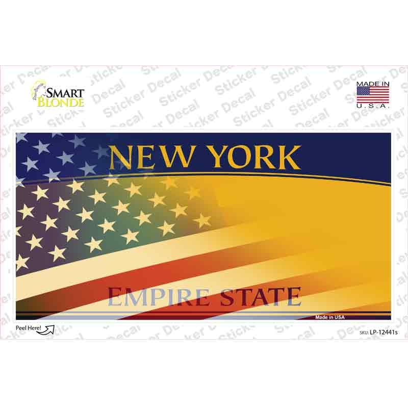 New York Half American Flag Novelty Sticker Decal Small