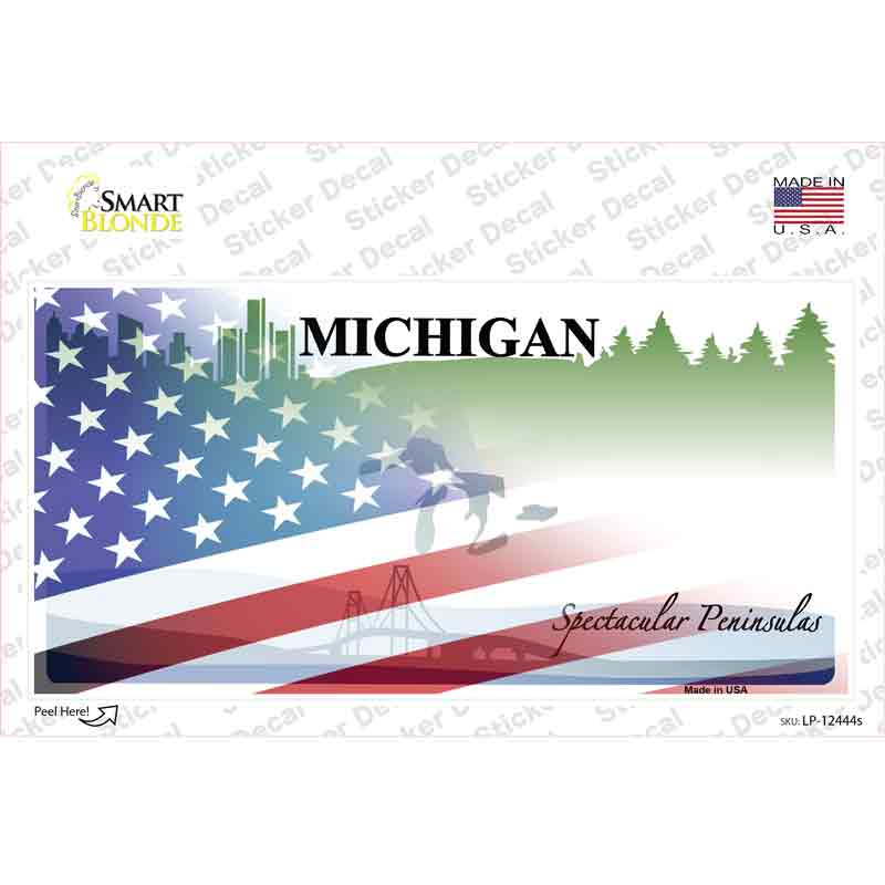 Michigan Peninsulas American Flag Novelty Sticker Decal Small