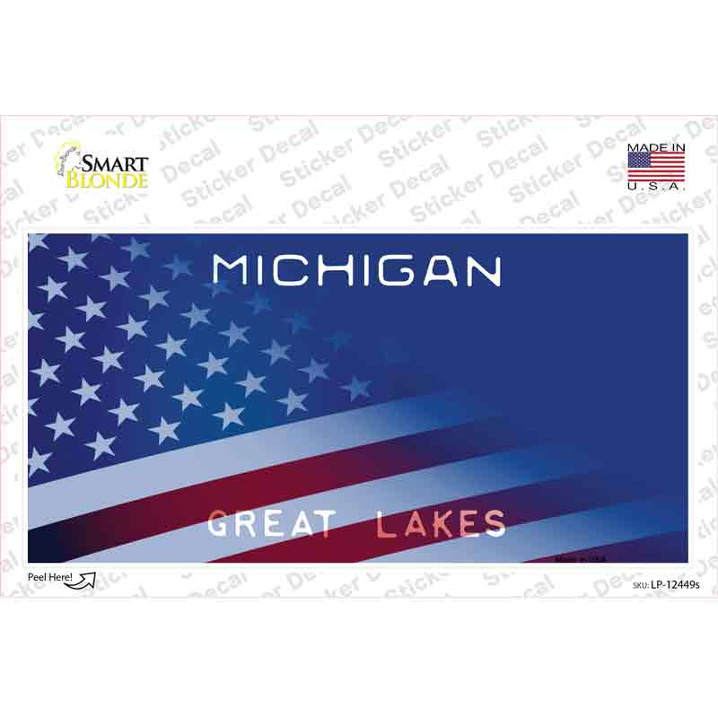 Michigan Great Lakes American Flag Novelty Sticker Decal Small