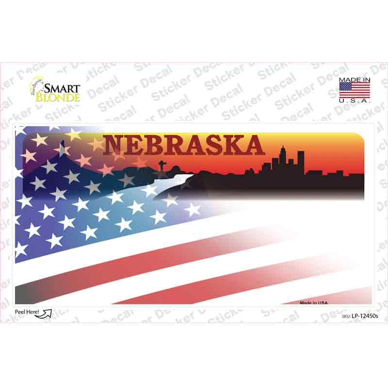 Nebraska Half American Flag Novelty Sticker Decal Small