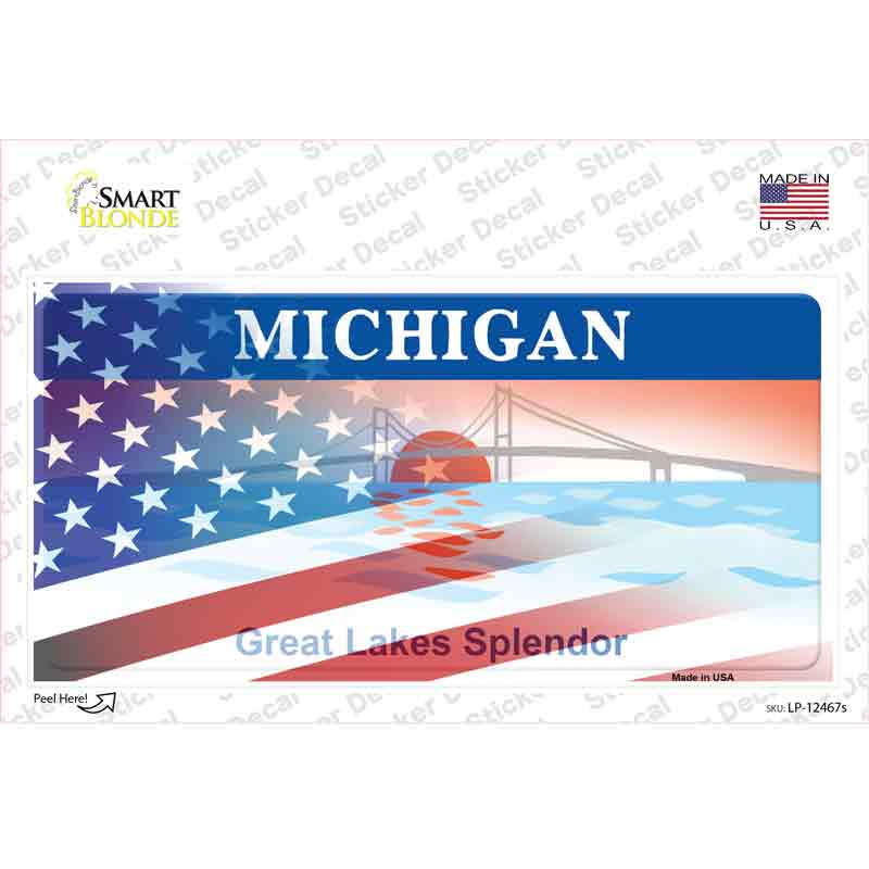 Michigan Half American Flag Novelty Sticker Decal Small